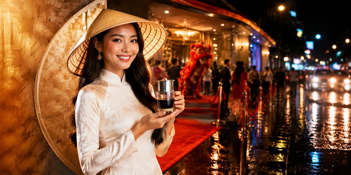Người phụ nữ Việt Nam đội nón lá ngồi tại TP. Hồ Chí Minh và tham gia cá cược trực tuyến trên điện thoại