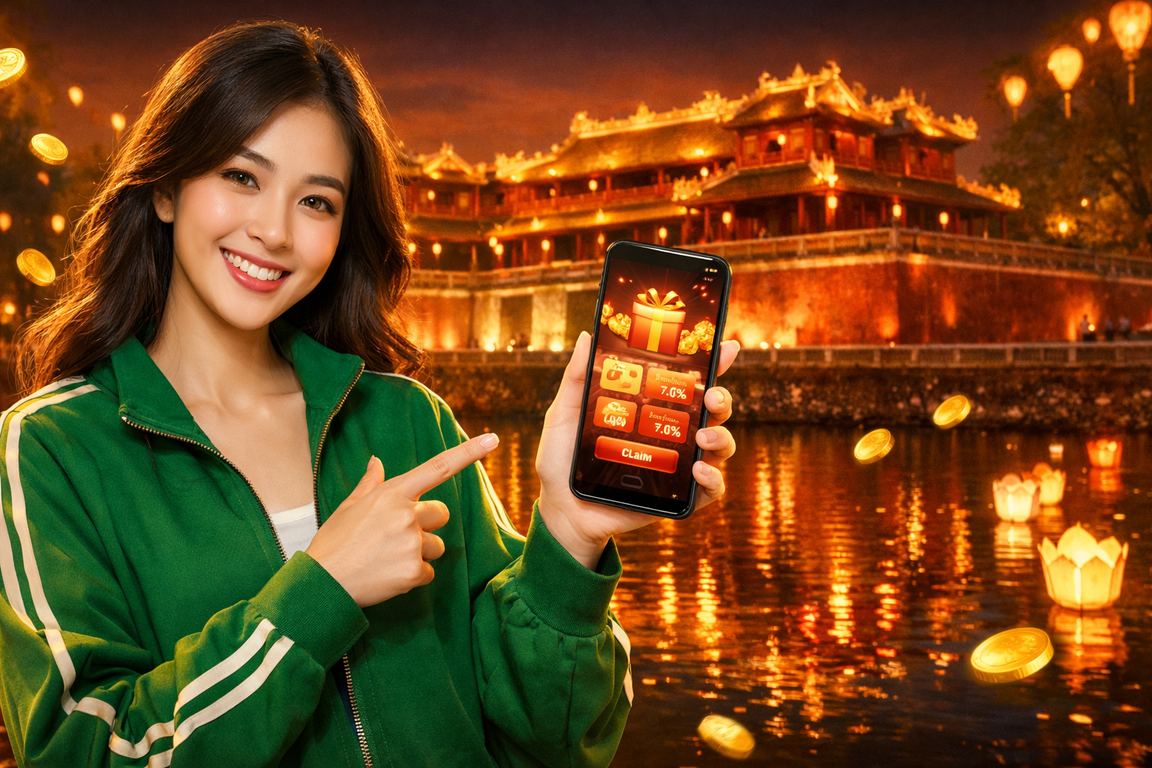 Người dùng tại chợ đêm Huế thư giãn và theo dõi cá cược qua điện thoại ban đêm